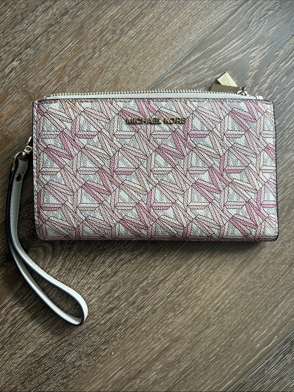 Michael Kors Pink & Cream Logo Wristlet Clutch